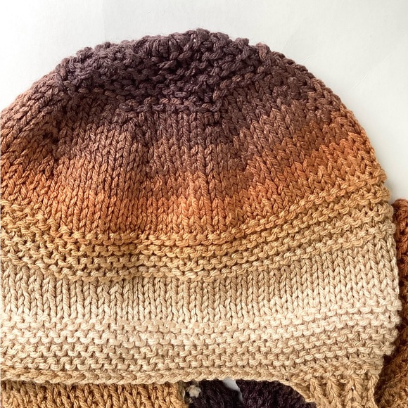Hat Scarf Set Hand Crafted Brown Tan Rust Multicolored Ombre Knit - Picture 8 of 16